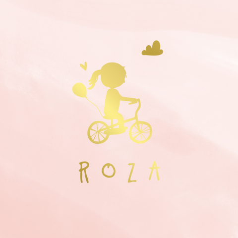 Geboortekaartje goudfolie fietsje ballon meisje