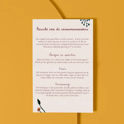 Detailskaartjes voor de trouwkaart