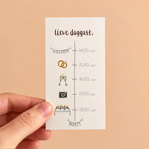 Dagprogramma kaartjes voor de bruiloft